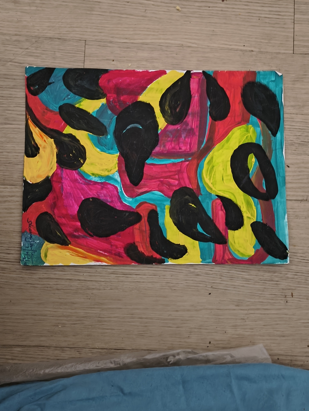 Original Abstract Mixed Media Artwork Multicolor & Black